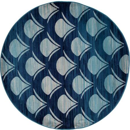 ART CARPET 5 Ft. Seaport Collection Waves Woven Round Area Rug, Navy 841864117550